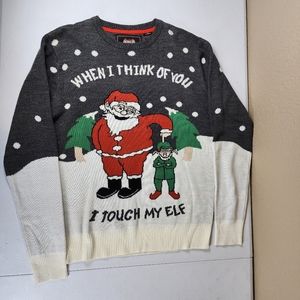 MED Santas Ugly Sweater When I Think Of You I Touch My Elf Christmas Funny Party